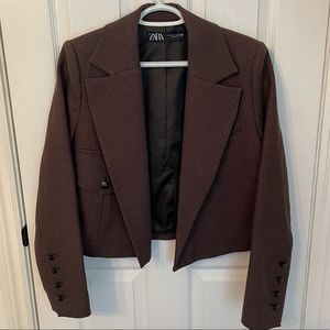 Zara Brown Plaid Cropped Blazer